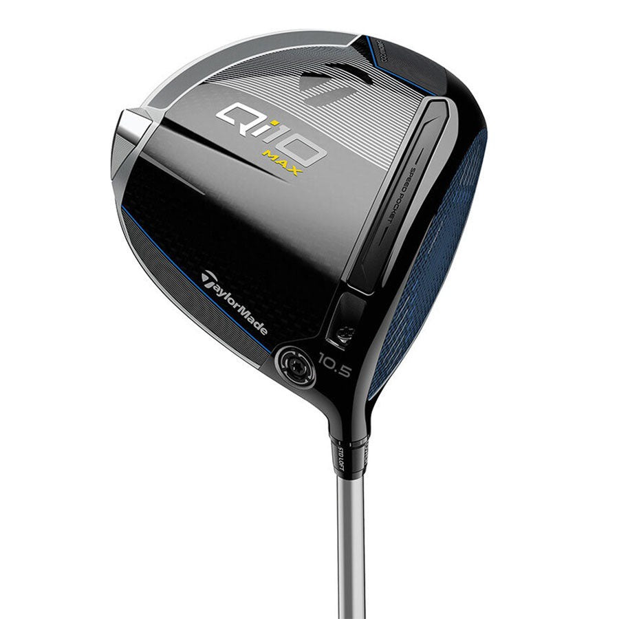 TaylorMade Qi10 Max Driver 9 De driver 9° RH showing 10,000 MOI and 60X Carbon Face technology